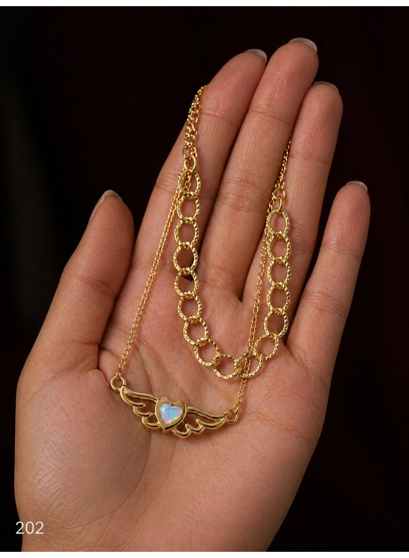3Diamonds Gold Plated Layered Necklace Heart Zircon Women - Image 4
