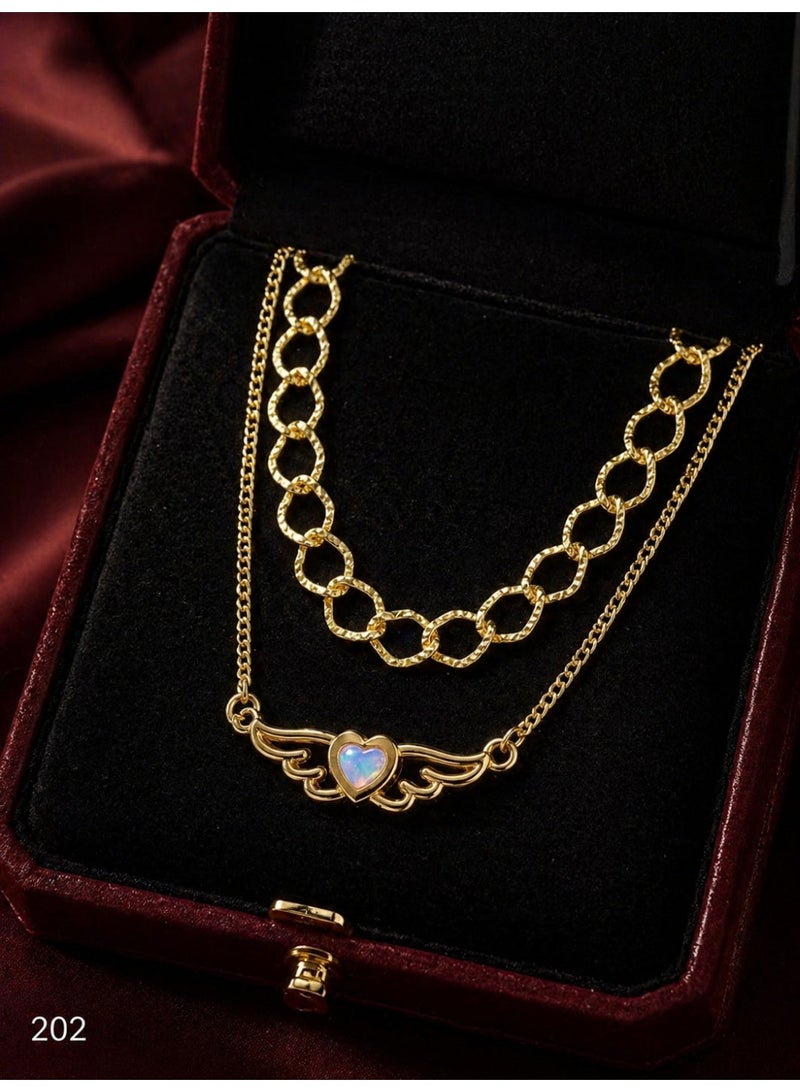 3Diamonds Gold Plated Layered Necklace Heart Zircon Women - Image 2