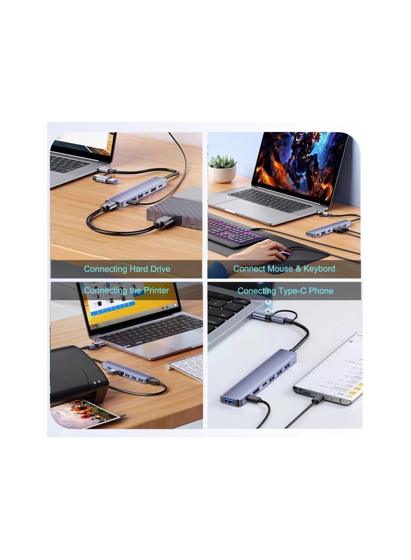 Shejuety 7-in-1 USB C multi port adapter, USB to Type-C connection, suitable for laptops, desktops MacBook、Mac、Xbox、PC、 Mouse, keyboard, multi port mini USB adapter extension (7-in-1)  - Image 4