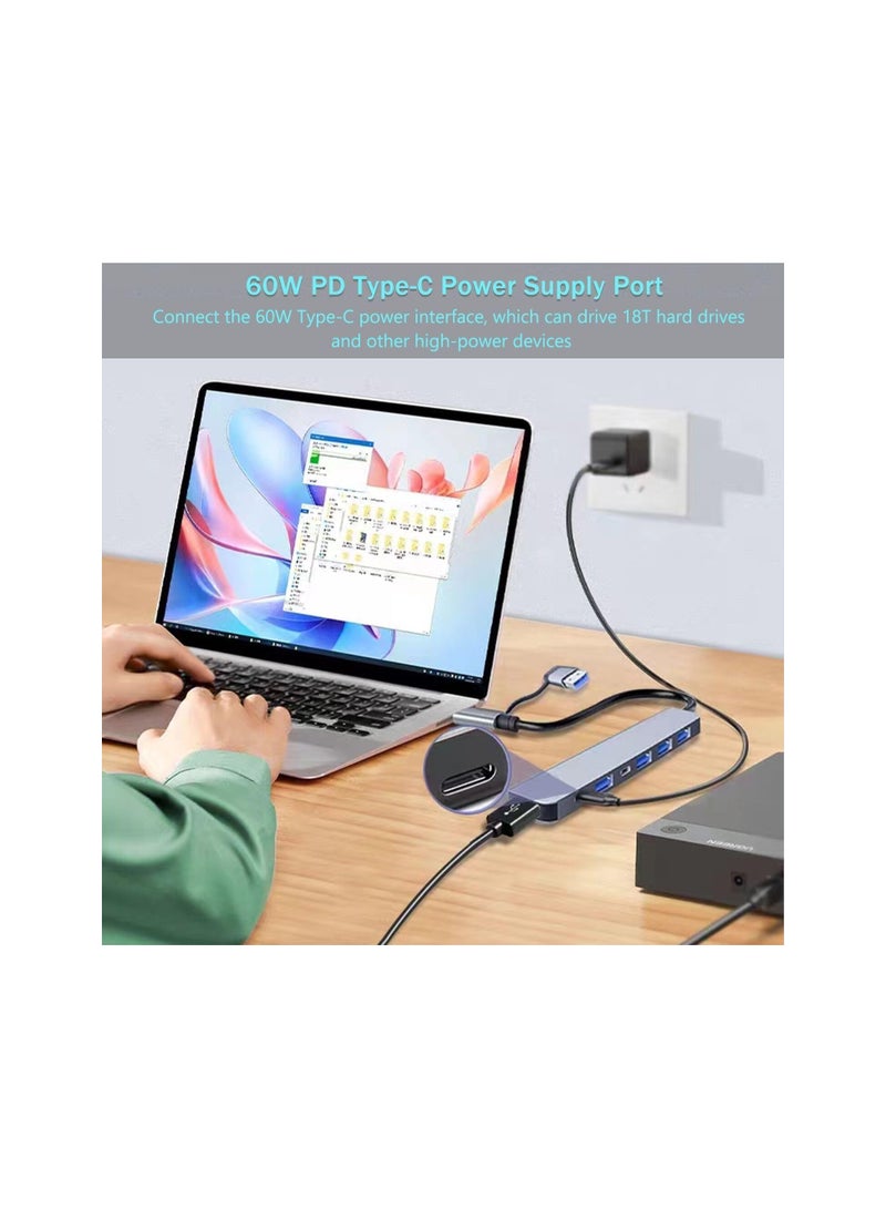 Shejuety 7-in-1 USB C multi port adapter, USB to Type-C connection, suitable for laptops, desktops MacBook、Mac、Xbox、PC、 Mouse, keyboard, multi port mini USB adapter extension (7-in-1)  - Image 5