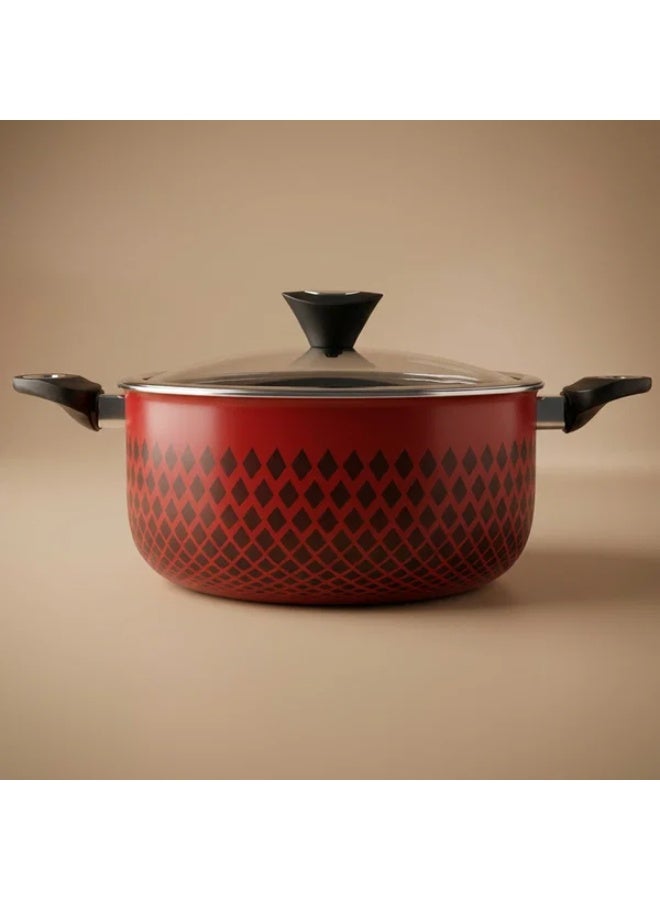 Cooking Pot, 24cm, Glass Lid - Red/Black - Image 1