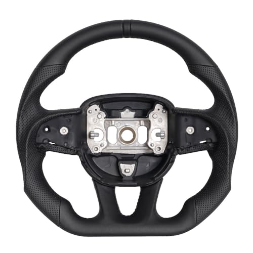JIANGGAI Full Leather Steering Wheel, D-shaped Perfoated Leather Grip Steering Wheel Fit For Dodge Challenger/Charger/HellCat/Durango/Jeep Grand Cherokee SRT 2015+ - Image 1