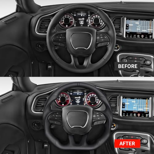 JIANGGAI Full Leather Steering Wheel, D-shaped Perfoated Leather Grip Steering Wheel Fit For Dodge Challenger/Charger/HellCat/Durango/Jeep Grand Cherokee SRT 2015+ - Image 5