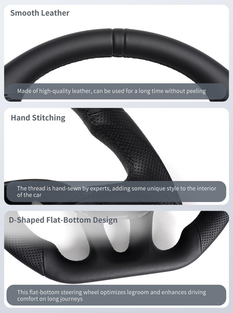 JIANGGAI Full Leather Steering Wheel, D-shaped Perfoated Leather Grip Steering Wheel Fit For Dodge Challenger/Charger/HellCat/Durango/Jeep Grand Cherokee SRT 2015+ - Image 2