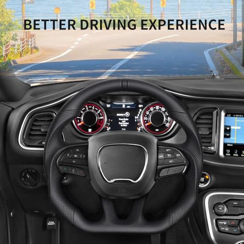 JIANGGAI Full Leather Steering Wheel, D-shaped Perfoated Leather Grip Steering Wheel Fit For Dodge Challenger/Charger/HellCat/Durango/Jeep Grand Cherokee SRT 2015+ - Image 4