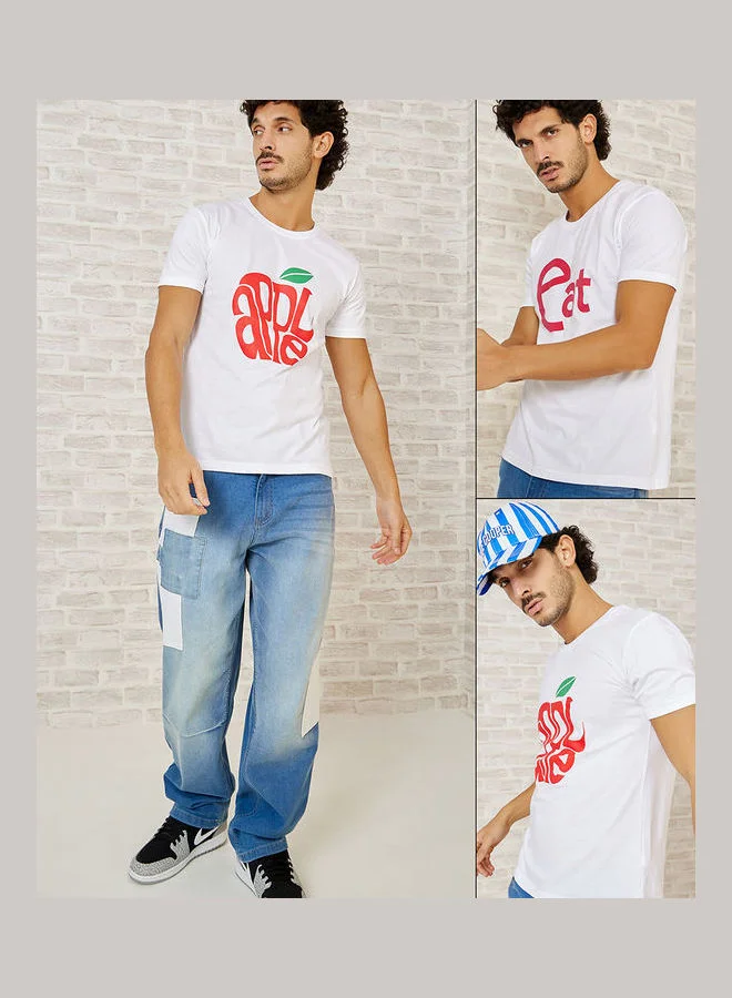 Styli Pack of 2 - Slogan Print Regular Fit T-shirt