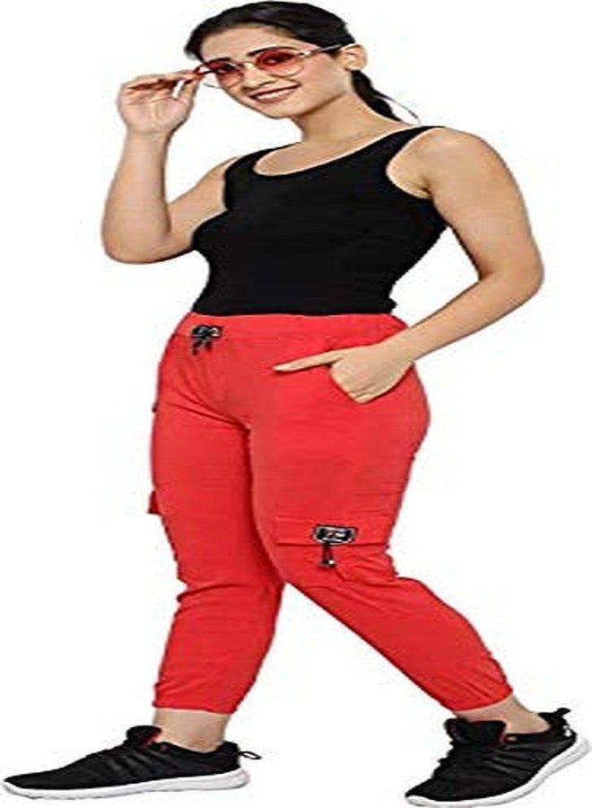 Krystle Girl's Plain Casual Red Joggers and Relaxed Fit Denim Light Blue Jogger Pant Sports Track Pants (Pack of 02)-(32) - Image 4