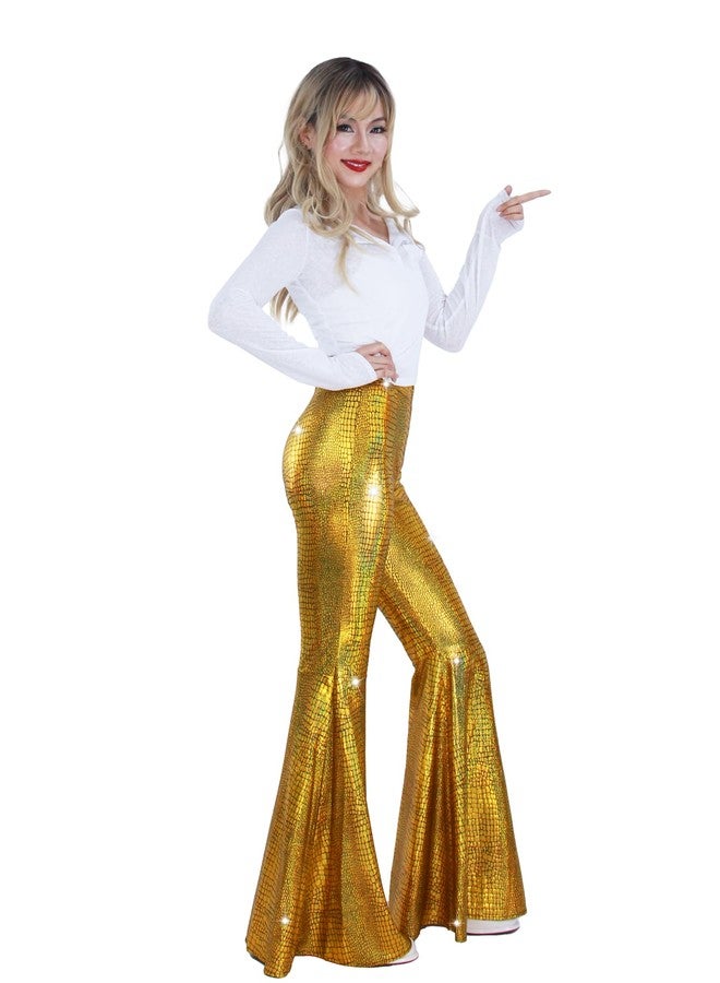 Nawgut Womens Sequin Flare Pant Sparkly High Waisted Leg Bell Bottom Glitter Trousers Night Out Clubwear-XX-Large - Image 4