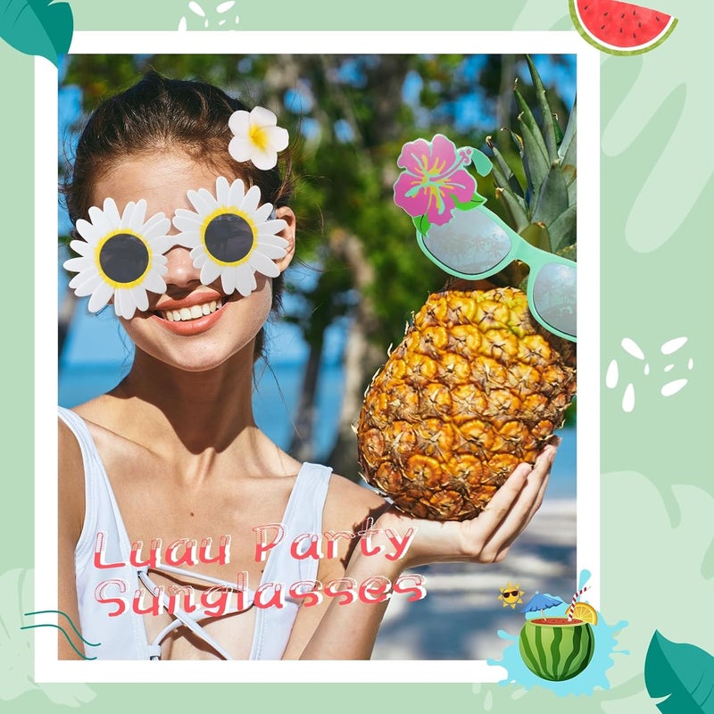 Macarrie 48 Pcs Hawaiian Luau Party Supplies Hawaiian Flowers Leis Necklaces Wristband Tropical Luau Party Funny Glasses Hawaiian Flower Hair Clips for Summer Beach Hawaiian Party Decoration - Image 4