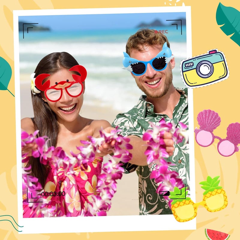 Macarrie 48 Pcs Hawaiian Luau Party Supplies Hawaiian Flowers Leis Necklaces Wristband Tropical Luau Party Funny Glasses Hawaiian Flower Hair Clips for Summer Beach Hawaiian Party Decoration - Image 2