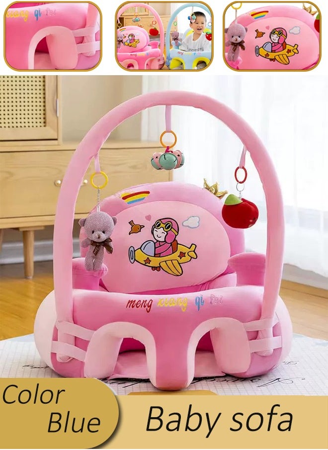 Vinnatsu Baby sofa, baby learning seat with toy rack, cartoon plush learning seat, baby feeding safety seat, newborn sofa sitting learning seat, PP cotton filling, baby anti-fall soothing toys, early education seat (pink)  - Image 1