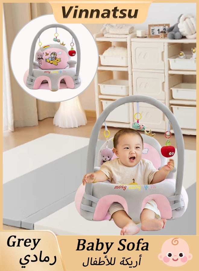 Vinnatsu Baby Chair Infant Chair for 6-36 Months Baby Sitting Learning Chair with Music and Teether Rattles and Pendants Baby Sofa Sponge Baby Chair Toy Sofa Cartoon Cute Plush Newborn Sofa Toddler Children Gift, Suitable for Baby Children Grey - Image 1