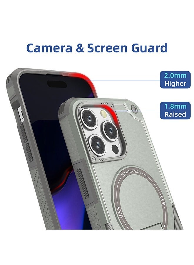 اتش اس فون 15 برو ماكس حالة الهاتف ، مع المدمج في قوس ، مع Magsafe الصف العسكري للصدمات الدعم الرأسي والأفقي متوافق مع فون 15 برو ماكس حالة الهاتف - رمادي - Image 5