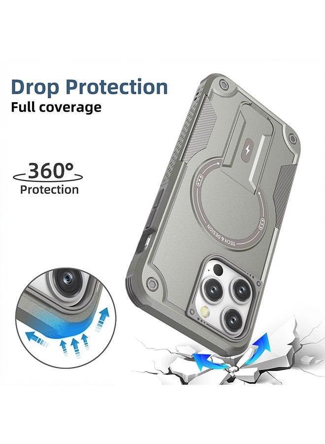 اتش اس فون 15 برو ماكس حالة الهاتف ، مع المدمج في قوس ، مع Magsafe الصف العسكري للصدمات الدعم الرأسي والأفقي متوافق مع فون 15 برو ماكس حالة الهاتف - رمادي - Image 2