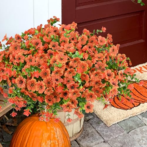 trytuny Artificial Flowers for Outdoor, UV Resistant Fake Silk Flowers, Realistic Faux Plants for Outside Indoor Porch Patio Window Box Planter Home Decor (14, Orange) - Image 1