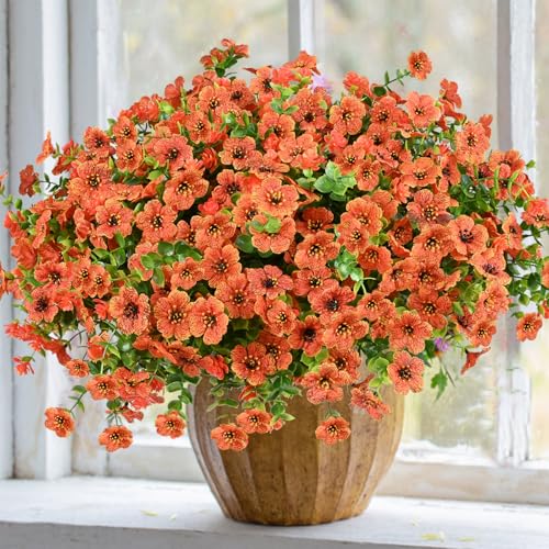 trytuny Artificial Flowers for Outdoor, UV Resistant Fake Silk Flowers, Realistic Faux Plants for Outside Indoor Porch Patio Window Box Planter Home Decor (14, Orange) - Image 4