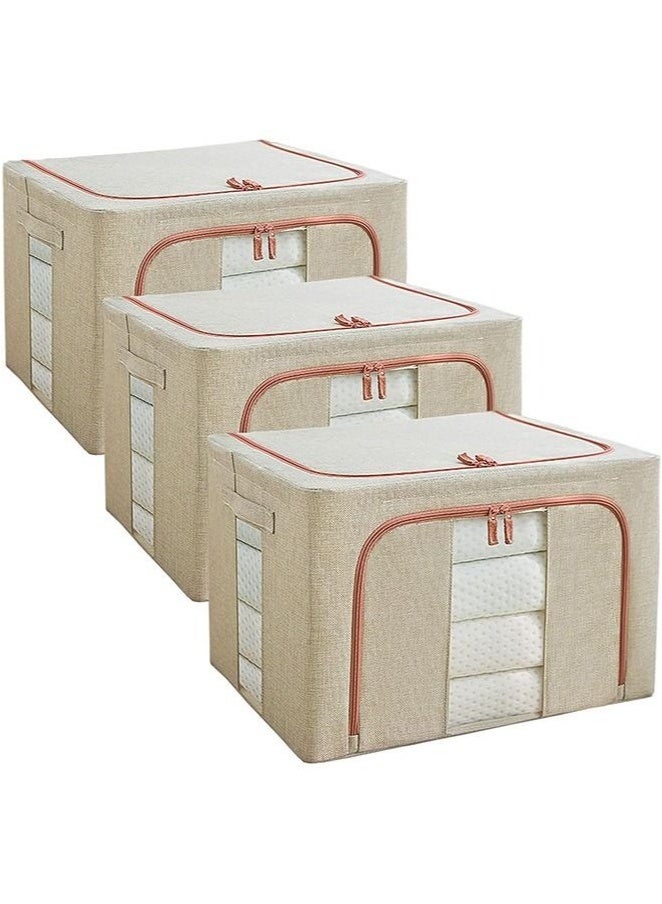 MIXDE 3 Pack Clothes Storage Bag Foldable Closet Organizers Storage Containers,Large Storage Bins for Comforters, Blankets, Bedding,Toys, Books, Foldable with Sturdy Zipper,Clear Window, 72l-Yellow - Image 1