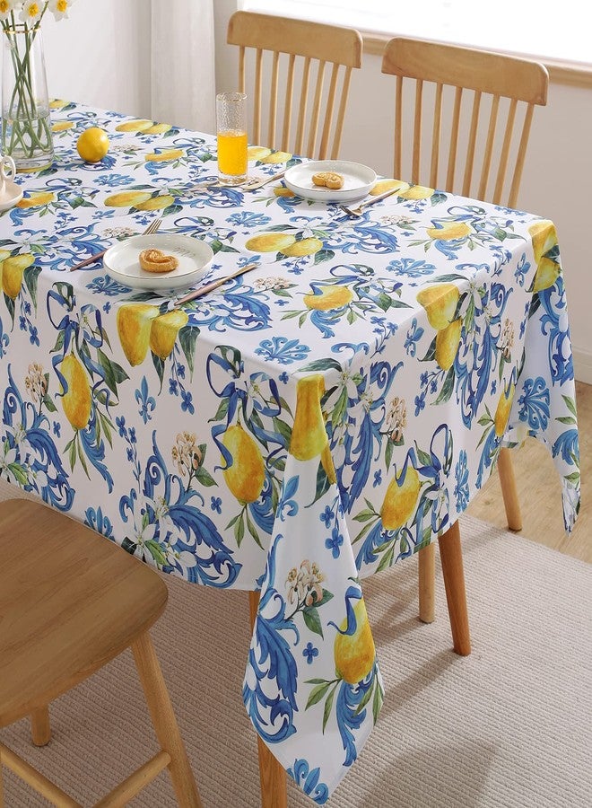 SASTYBALE Lemon Tablecloth Washable Spring Summer Table Cloth Printed with Lemons Flower Waterproof Spillproof Polyester Table Cover for Dinner Table Holiday Decoration (Rectangle, 52" x 70") - Image 2