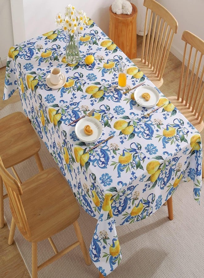 SASTYBALE Lemon Tablecloth Washable Spring Summer Table Cloth Printed with Lemons Flower Waterproof Spillproof Polyester Table Cover for Dinner Table Holiday Decoration (Rectangle, 52" x 70") - Image 1
