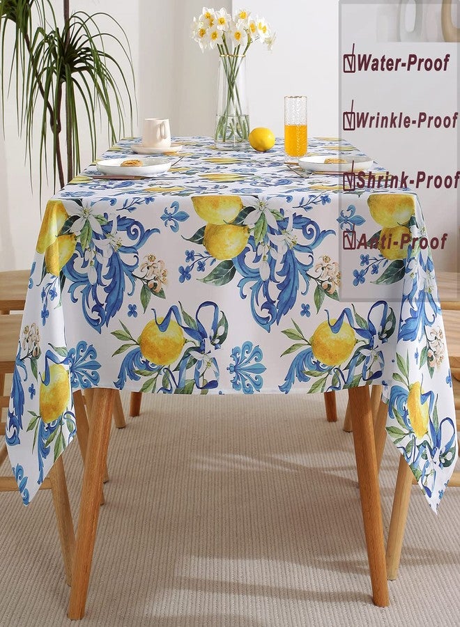 SASTYBALE Lemon Tablecloth Washable Spring Summer Table Cloth Printed with Lemons Flower Waterproof Spillproof Polyester Table Cover for Dinner Table Holiday Decoration (Rectangle, 52" x 70") - Image 3