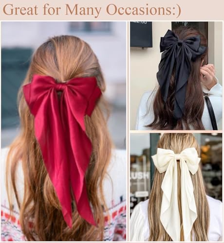 TEBIEKOY 12PCS Hair Bows for Women Big Silky Satin Bow Clips with Long Tails Oversized Cute Halloween Christmas Hair Accessories for Women Aesthetic Large Ribbons Bow - Image 3