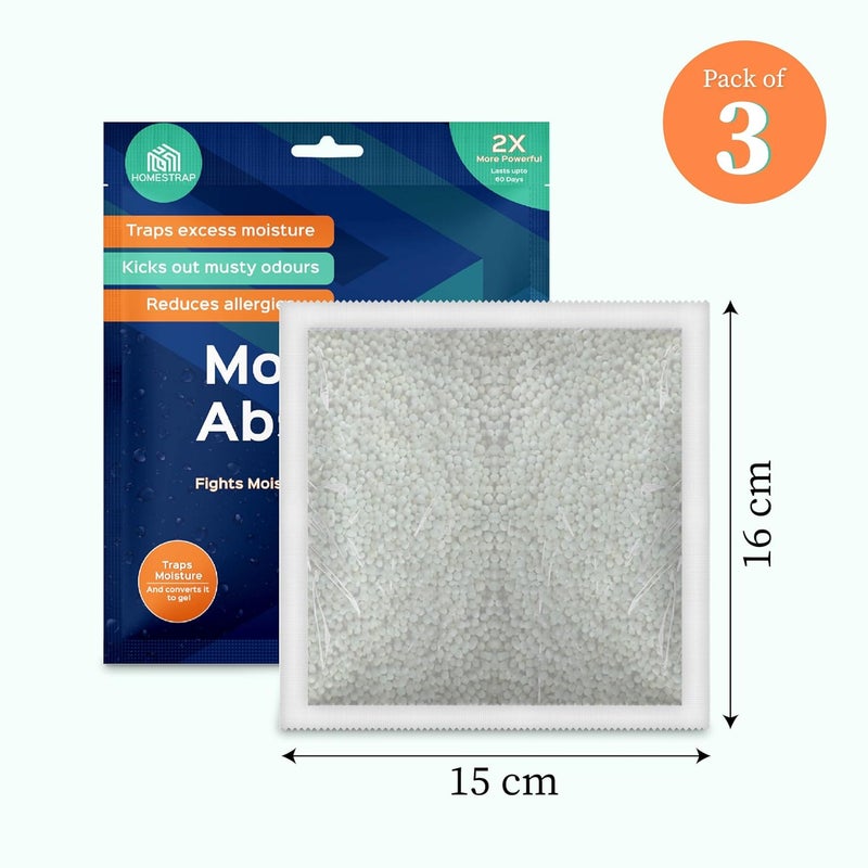 HomeStrap Moisture Absorber Sachet 100 Gram x 3 PCS Absorbs Moisture Transforms Into Gel Dehumidier For Bags Suitcases Drawers Fights Moisture Musty Smells Etc - Image 2