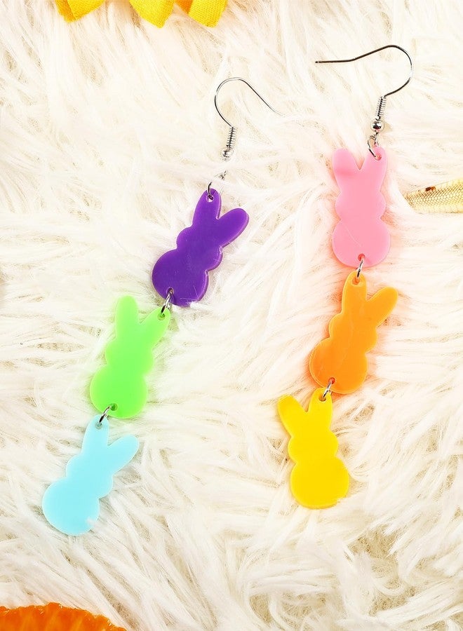 Cifudec Acrylic Easter Earrings Cute Bunny Drop Colorful Flower Rabbits Dangle Spring Earrings Holiday Jewelry Gift For Women (Rainbow Bunny) - Image 2