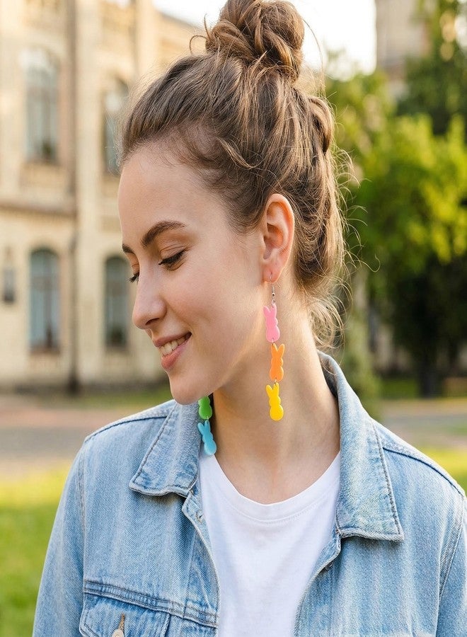 Cifudec Acrylic Easter Earrings Cute Bunny Drop Colorful Flower Rabbits Dangle Spring Earrings Holiday Jewelry Gift For Women (Rainbow Bunny) - Image 4