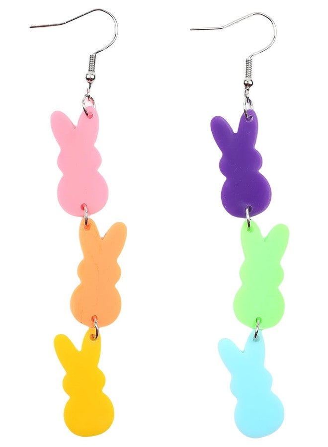 Cifudec Acrylic Easter Earrings Cute Bunny Drop Colorful Flower Rabbits Dangle Spring Earrings Holiday Jewelry Gift For Women (Rainbow Bunny) - Image 1