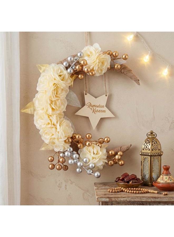 Lineshading Eid Ramadan Mubarak Wreaths Ramadan Decorations for Home Front Door Eid Decor Round Metal Hoop Floral Hanging Garland for Wall Window Indoors Outdoor Farmhouse Decor (Cute) - Image 3