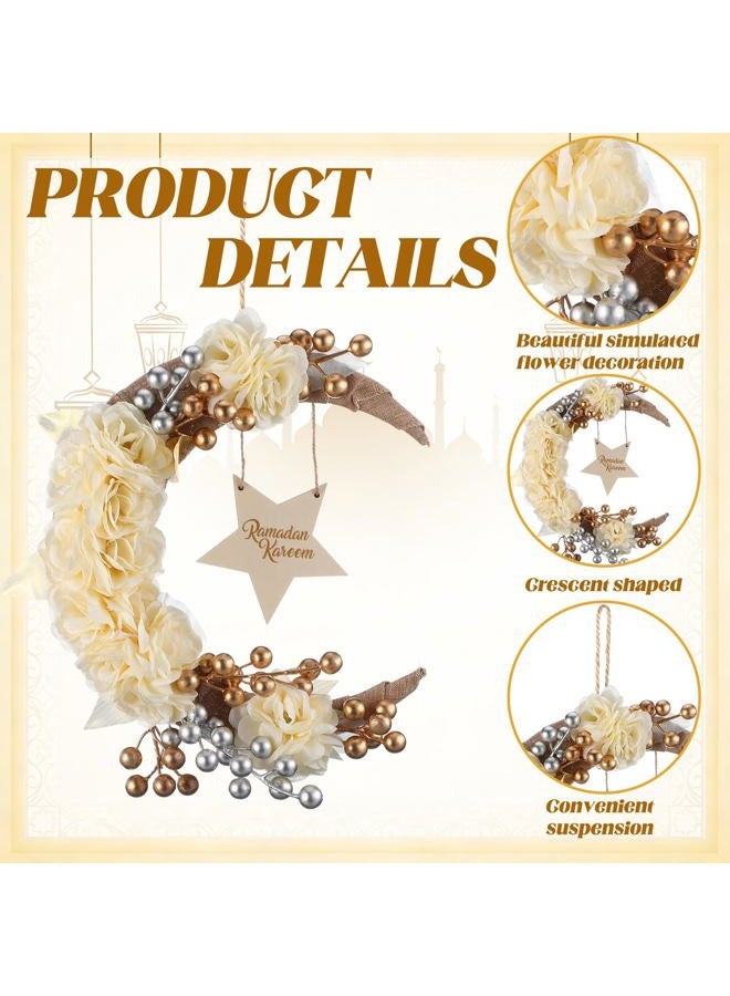 Lineshading Eid Ramadan Mubarak Wreaths Ramadan Decorations for Home Front Door Eid Decor Round Metal Hoop Floral Hanging Garland for Wall Window Indoors Outdoor Farmhouse Decor (Cute) - Image 2