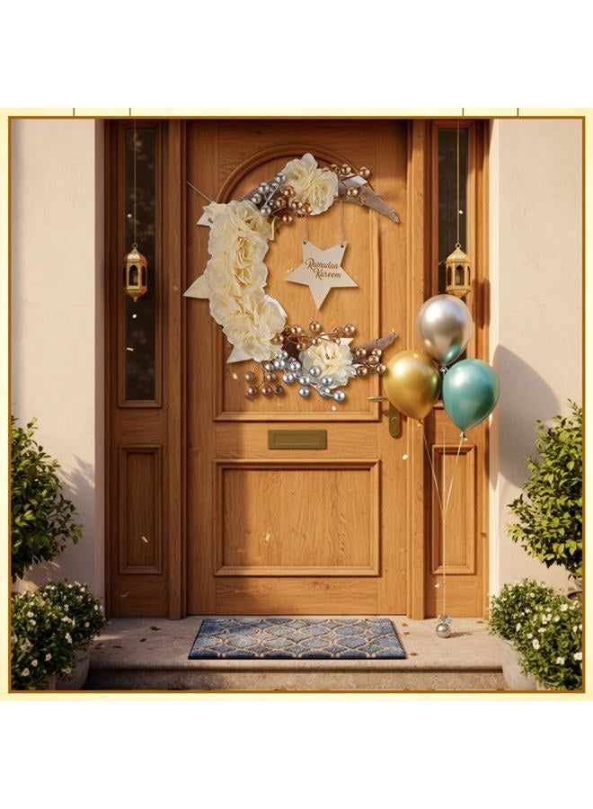 Lineshading Eid Ramadan Mubarak Wreaths Ramadan Decorations for Home Front Door Eid Decor Round Metal Hoop Floral Hanging Garland for Wall Window Indoors Outdoor Farmhouse Decor (Cute) - Image 4