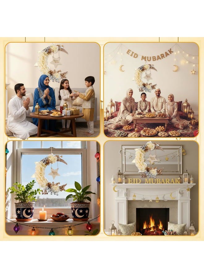 Lineshading Eid Ramadan Mubarak Wreaths Ramadan Decorations for Home Front Door Eid Decor Round Metal Hoop Floral Hanging Garland for Wall Window Indoors Outdoor Farmhouse Decor (Cute) - Image 5