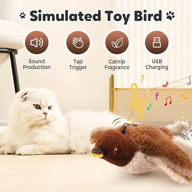2026 Interactive Chirping Flying Bird Cat Toy With Flapping Wings Brown - Image 3