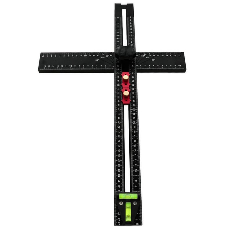 Aluminum Alloy Multi Angle Measuring Tool with Bubble Level 90 45 Degree Adjustable Ruler - Image 2