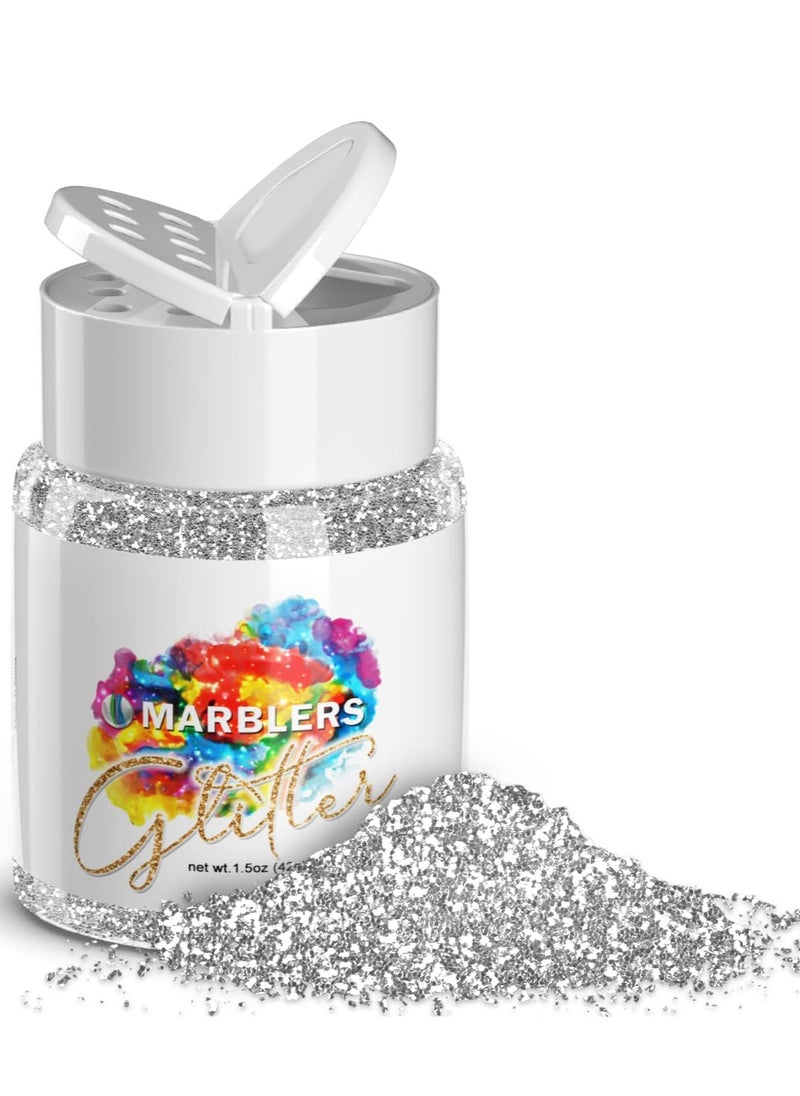 MARBLERS MARBLERS Twinkle Glitter [Silver] 1.5oz (42g) | Fine | Non-Toxic, Vegan, Cruelty-Free | Face, Body, Eyeshadow, Hair, Festival, Party Makeup | Nail Art, Polish | Resin, Tumbler, Slime, Craft  - Image 1