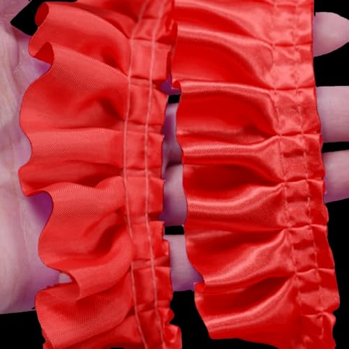 Kehuadiy 10 Yards Satin Ruffle Trim Fabric Trims, Pleated Trimming Chiffon Fabric Ribbons for Sewing Making Crafts Dress Curtain Wedding Costume Pillowcase Supply (Red) - Image 3