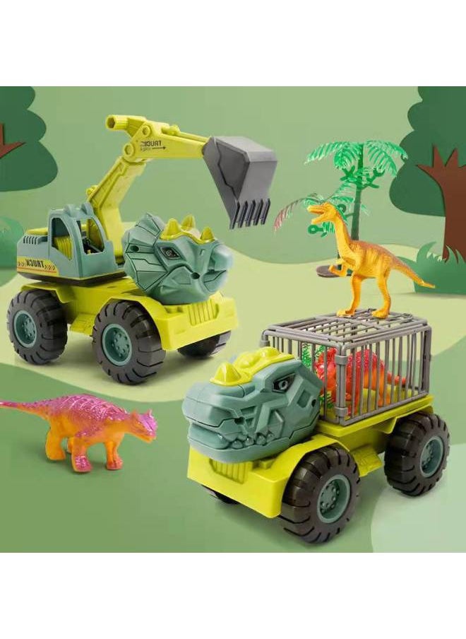 Sliding Dinosaur Transport Engineering Vehicle Toy Set Boy Puzzle Tyrannosaurus Rex Excavator Dumper Truck Large Drop Resistant-Color:Triceratops Dump Truck (random Color)  - Image 2