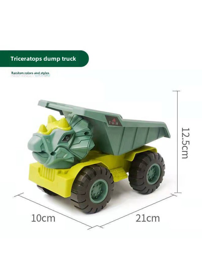 Sliding Dinosaur Transport Engineering Vehicle Toy Set Boy Puzzle Tyrannosaurus Rex Excavator Dumper Truck Large Drop Resistant-Color:Triceratops Dump Truck (random Color)  - Image 1