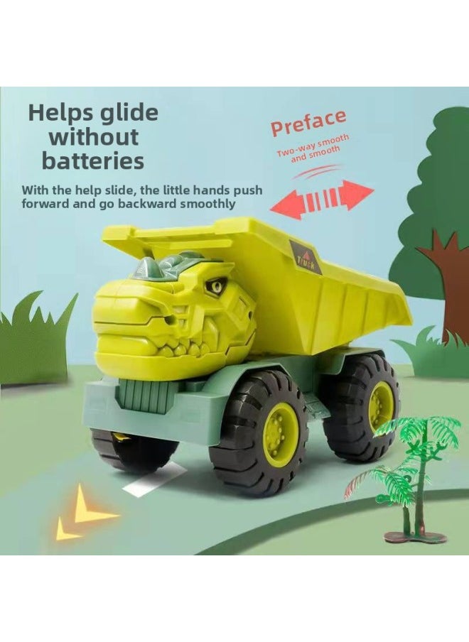 Sliding Dinosaur Transport Engineering Vehicle Toy Set Boy Puzzle Tyrannosaurus Rex Excavator Dumper Truck Large Drop Resistant-Color:Triceratops Dump Truck (random Color)  - Image 3