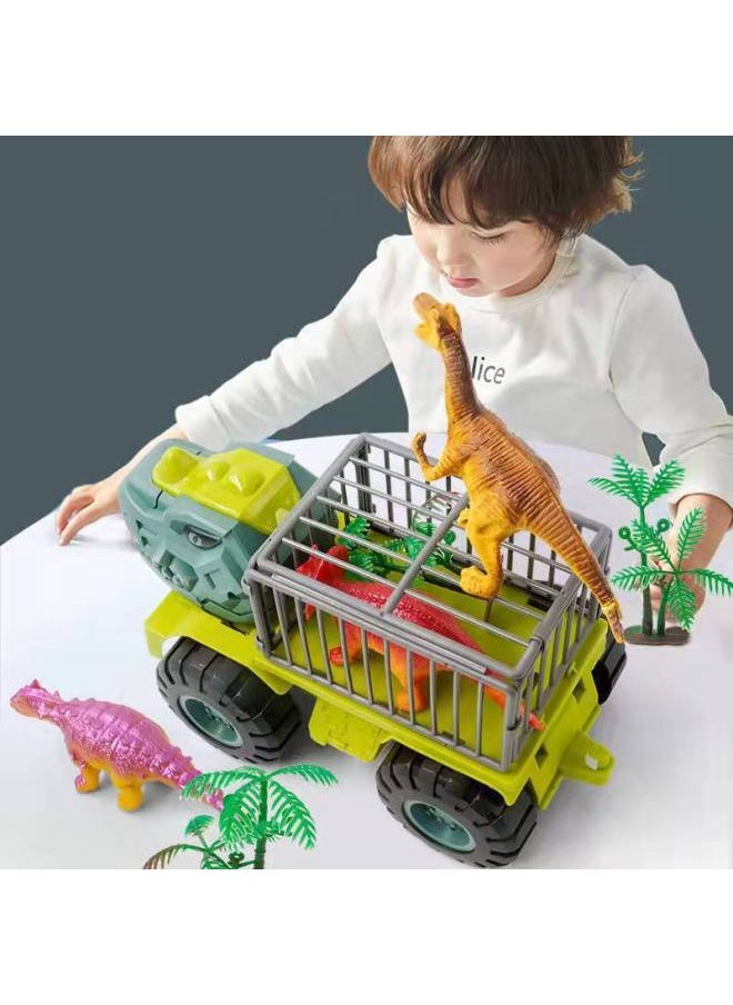 Sliding Dinosaur Transport Engineering Vehicle Toy Set Boy Puzzle Tyrannosaurus Rex Excavator Dumper Truck Large Drop Resistant-Color:Triceratops Dump Truck (random Color)  - Image 5