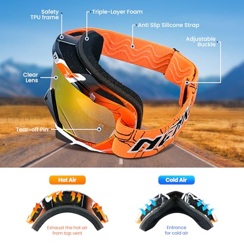 NENKI Dirt Bike Goggles - Adult Motocross MX MTB Goggles with Anti Fog, UV Protection, Orange Lens for Men & Women - Image 3