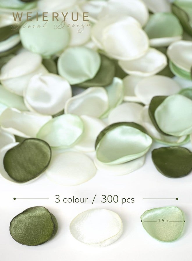 WEIERYUE 300PCS Silk Rose Petals,Beautiful Realistic Scatter Rose Petals Romantic Night Decoration,Wedding Party Decoration Artificial Flowers Petals(Olive Green/Light Green/Cream White) - Image 5