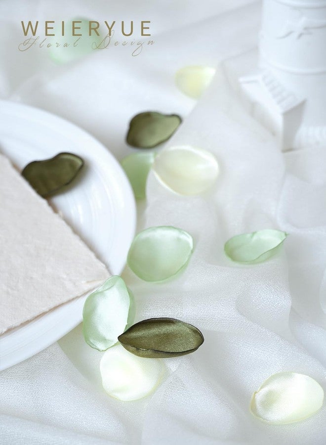 WEIERYUE 300PCS Silk Rose Petals,Beautiful Realistic Scatter Rose Petals Romantic Night Decoration,Wedding Party Decoration Artificial Flowers Petals(Olive Green/Light Green/Cream White) - Image 3