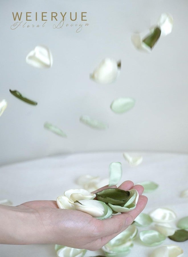 WEIERYUE 300PCS Silk Rose Petals,Beautiful Realistic Scatter Rose Petals Romantic Night Decoration,Wedding Party Decoration Artificial Flowers Petals(Olive Green/Light Green/Cream White) - Image 4