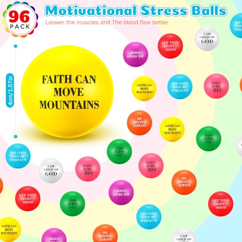 Silipull 96 Pcs Easter Christian Stress Balls Bulk for Kids Bible Verse Motivational Stress Balls Colorful Religious Fidget Relief Toys for Christian Party Favors Easter Basket Stuffers - Image 5