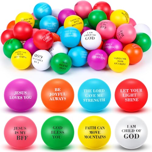 Silipull 96 Pcs Easter Christian Stress Balls Bulk for Kids Bible Verse Motivational Stress Balls Colorful Religious Fidget Relief Toys for Christian Party Favors Easter Basket Stuffers - Image 1