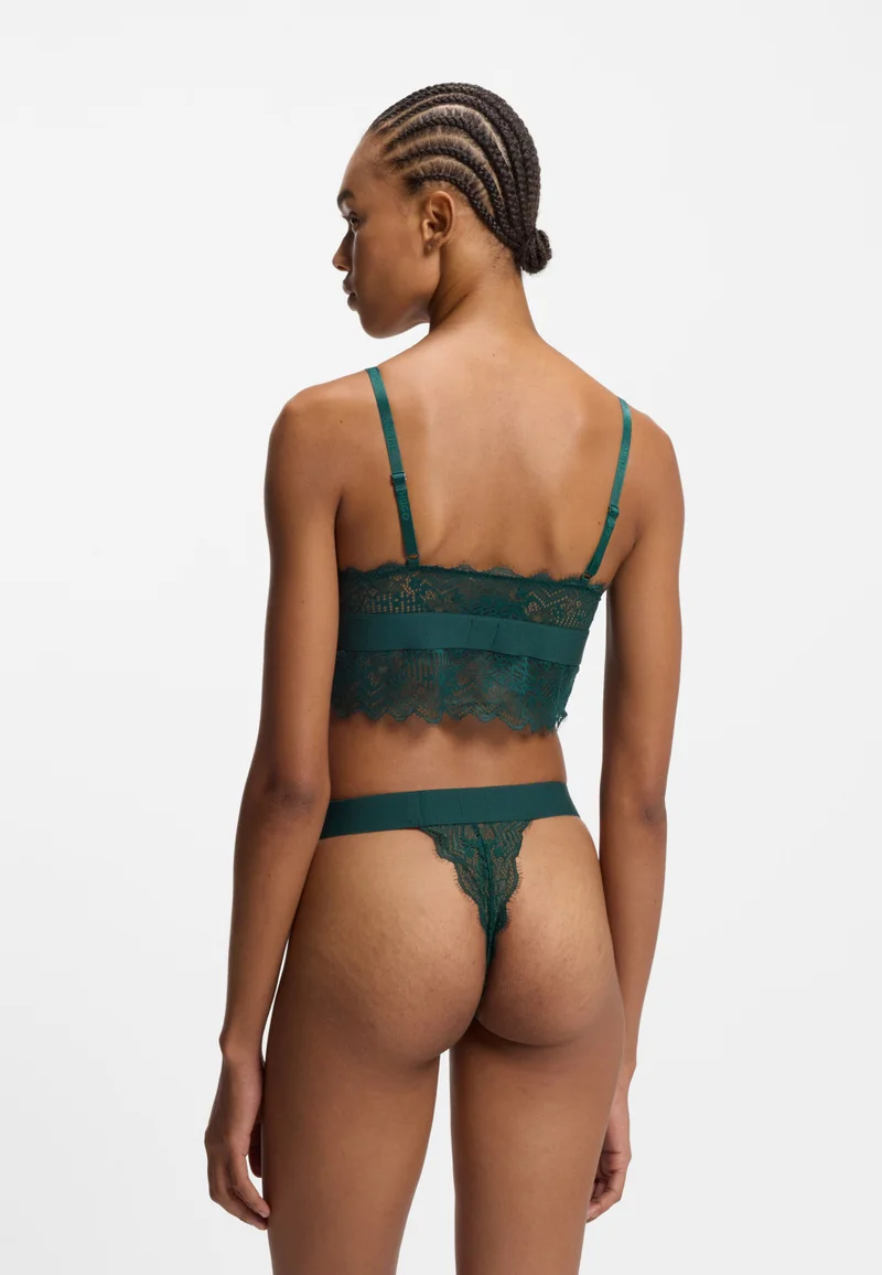 HUGO Dark Green Lace thong with red logo label for Women | Best Price UAE