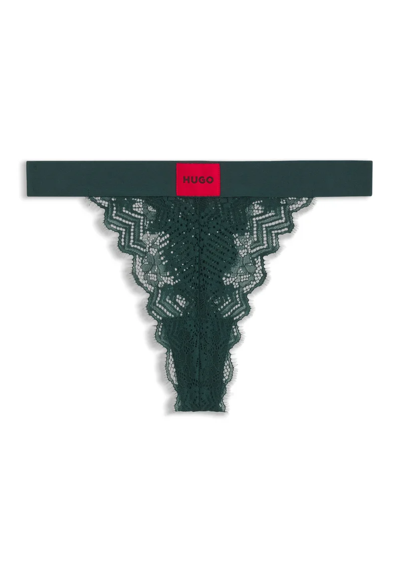 HUGO Dark Green Lace thong with red logo label for Women | Best Price UAE