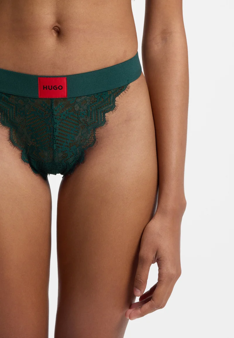 HUGO Dark Green Lace thong with red logo label for Women | Best Price UAE